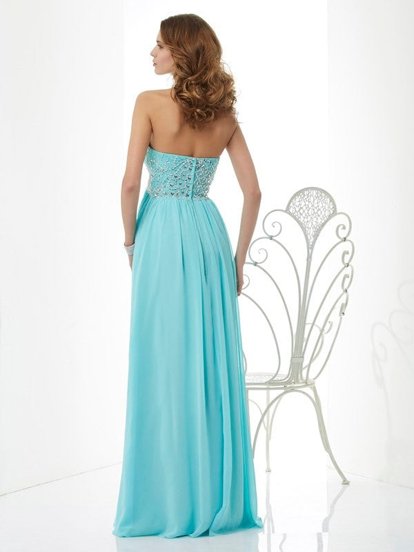A-Line Chiffon Sweetheart Sleeveless Floor-Length With Beading Dresses